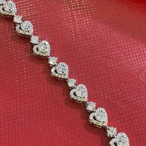 Women's Solid 925 Sterling Silver 7.5 Inch CZ Tennis Bracelet fancy /heart 1